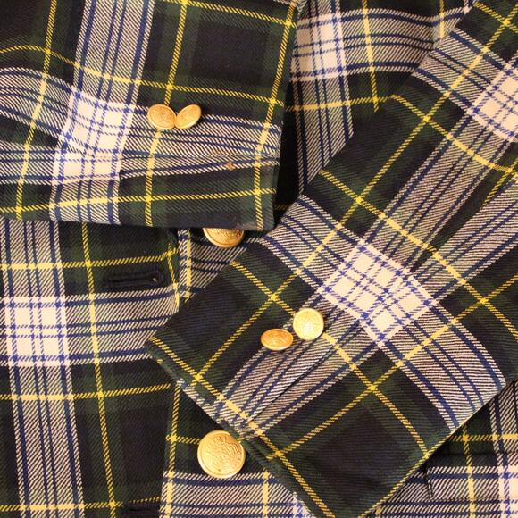 VTG Women's Pure Wool Hunter Green Plaid Blazer, Lined w/ Gold Buttons sz 6 - Picture 9 of 9